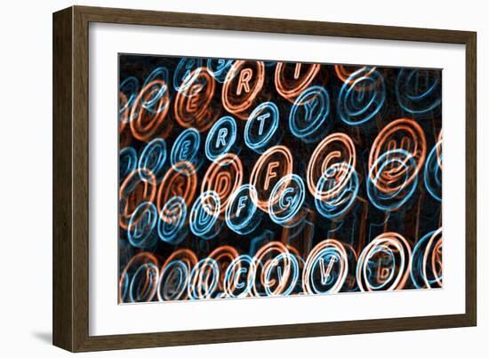 Neon Typewriter Keys Close Up-Steve18-Framed Art Print