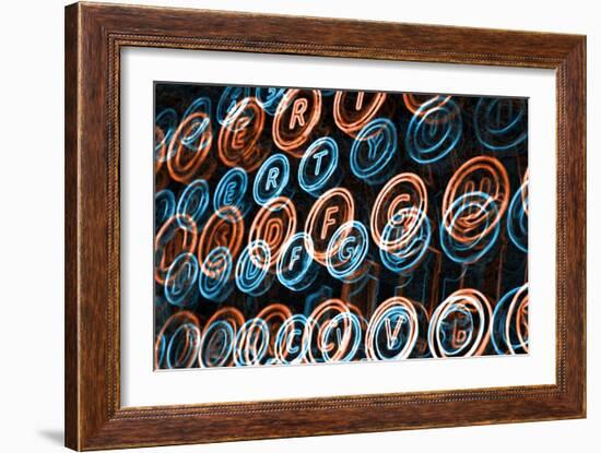 Neon Typewriter Keys Close Up-Steve18-Framed Art Print