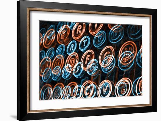 Neon Typewriter Keys Close Up-Steve18-Framed Art Print