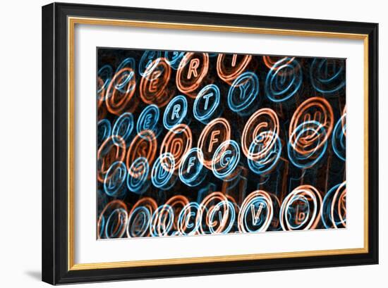 Neon Typewriter Keys Close Up-Steve18-Framed Art Print