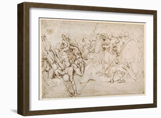 Neoptolemus Taking Andromache into Captivity after the Fall of Troy (Pen & Ink on Paper)-Giulio Romano-Framed Giclee Print