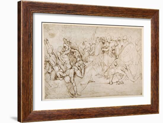 Neoptolemus Taking Andromache into Captivity after the Fall of Troy (Pen & Ink on Paper)-Giulio Romano-Framed Giclee Print