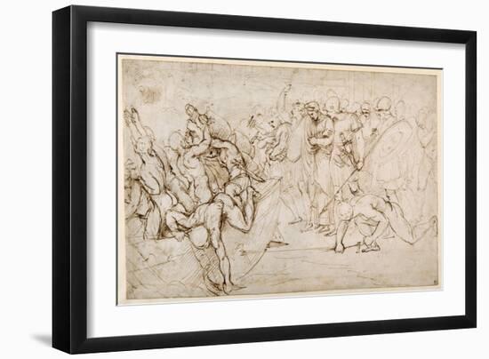 Neoptolemus Taking Andromache into Captivity after the Fall of Troy (Pen & Ink on Paper)-Giulio Romano-Framed Giclee Print