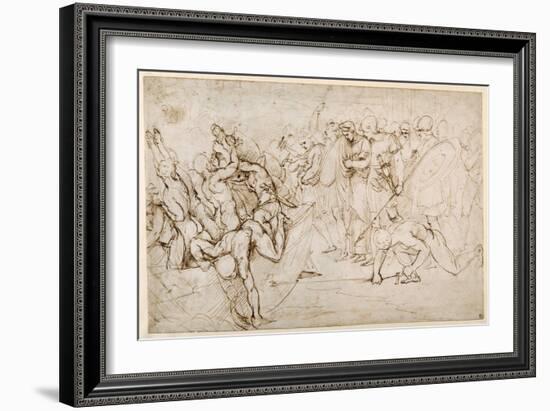 Neoptolemus Taking Andromache into Captivity after the Fall of Troy (Pen & Ink on Paper)-Giulio Romano-Framed Giclee Print