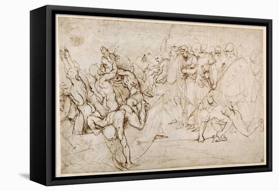 Neoptolemus Taking Andromache into Captivity after the Fall of Troy (Pen & Ink on Paper)-Giulio Romano-Framed Premier Image Canvas