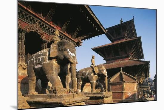 Nepal, Lalitpur, Patan, Elephant Statues Opposite Temples of Vishnata and Bishmen Mandir-null-Mounted Giclee Print