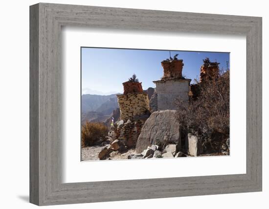 Nepal, Mustang. Chortens and an Ancient Stone Carving En Route Between Samar and Giling.-Katie Garrod-Framed Photographic Print