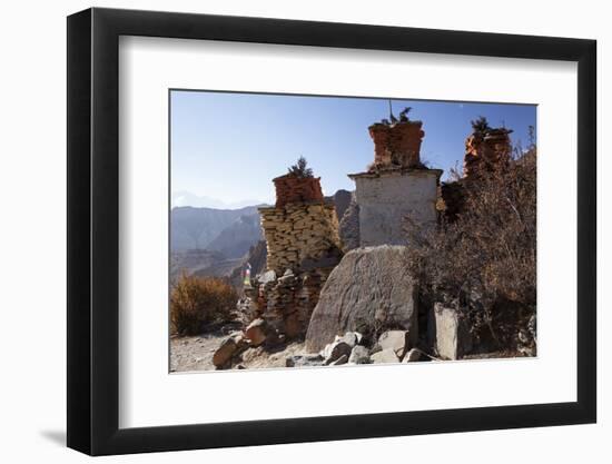 Nepal, Mustang. Chortens and an Ancient Stone Carving En Route Between Samar and Giling.-Katie Garrod-Framed Photographic Print