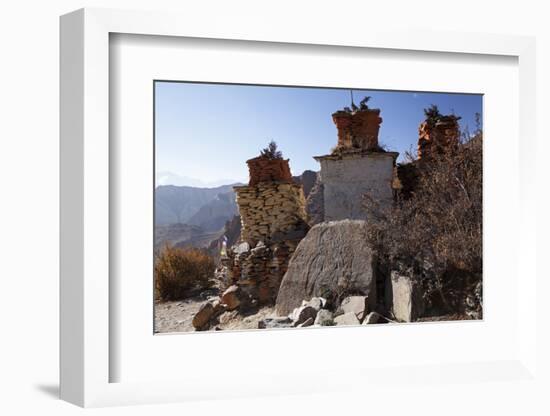 Nepal, Mustang. Chortens and an Ancient Stone Carving En Route Between Samar and Giling.-Katie Garrod-Framed Photographic Print