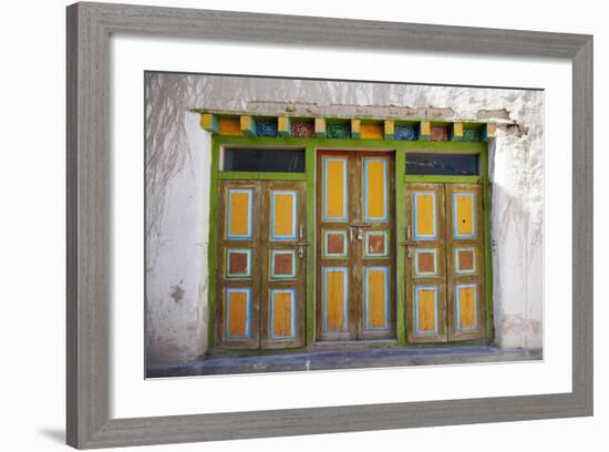 Nepal, Mustang, Lo Manthang. Brightly Painted Doors in the Ancient Capital of Lo Manthang.-Katie Garrod-Framed Photographic Print