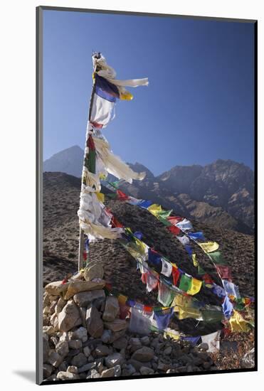 Nepal, Mustang. Prayer Flags Fluttering at Dajori La Pass, High Up Above the Village of Samar.-Katie Garrod-Mounted Photographic Print