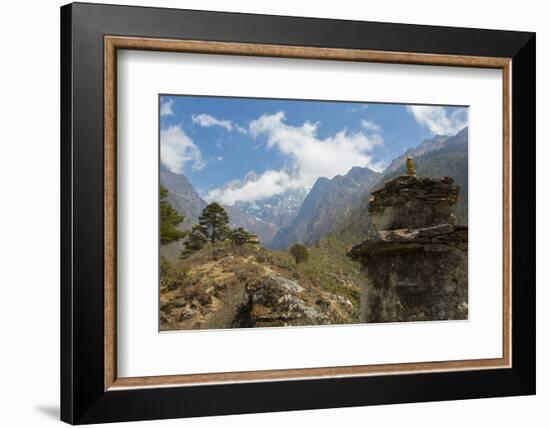 Nepal Valley Reaching Back into the Himalayas with a Chorten-Bill Bachmann-Framed Photographic Print