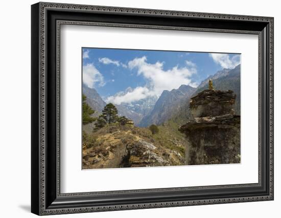 Nepal Valley Reaching Back into the Himalayas with a Chorten-Bill Bachmann-Framed Photographic Print