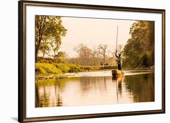 Nepalese gondolier in Chitwan National Forest, Nepal, Asia-Laura Grier-Framed Photographic Print