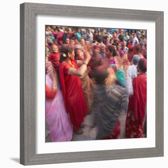 Nepalese Women Celebrating Holi Festival, Bhaktapur, Kathmandu Valley, Nepal-Ian Trower-Framed Photographic Print