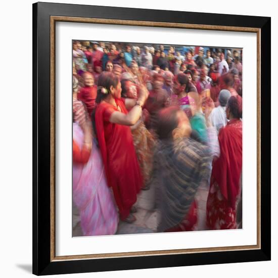 Nepalese Women Celebrating Holi Festival, Bhaktapur, Kathmandu Valley, Nepal-Ian Trower-Framed Photographic Print