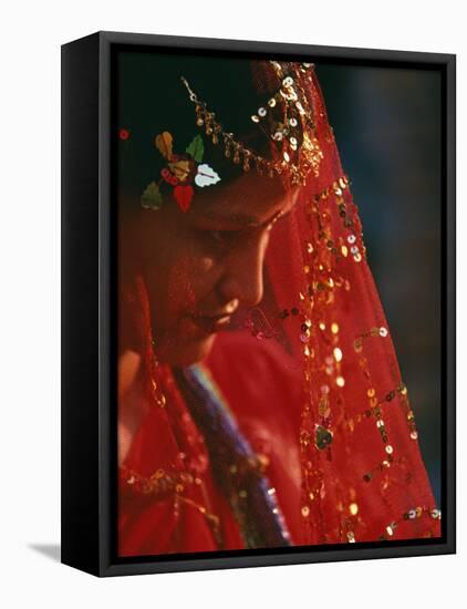 Nepali Woman Dressed in Wedding Veil, Kathmandu, Nepal-Paul Harris-Framed Premier Image Canvas