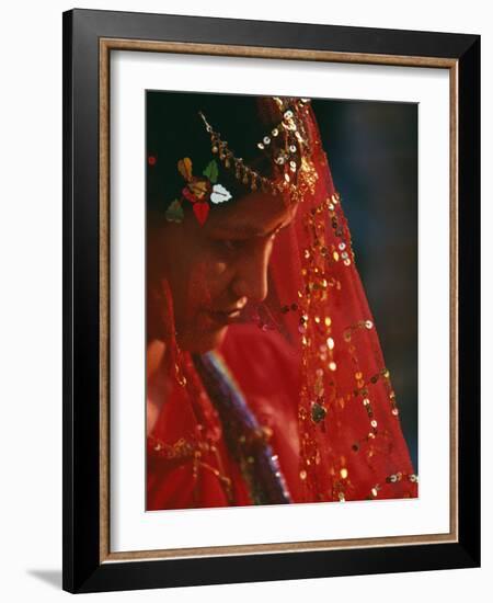 Nepali Woman Dressed in Wedding Veil, Kathmandu, Nepal-Paul Harris-Framed Photographic Print