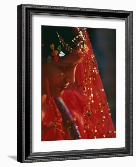 Nepali Woman Dressed in Wedding Veil, Kathmandu, Nepal-Paul Harris-Framed Photographic Print