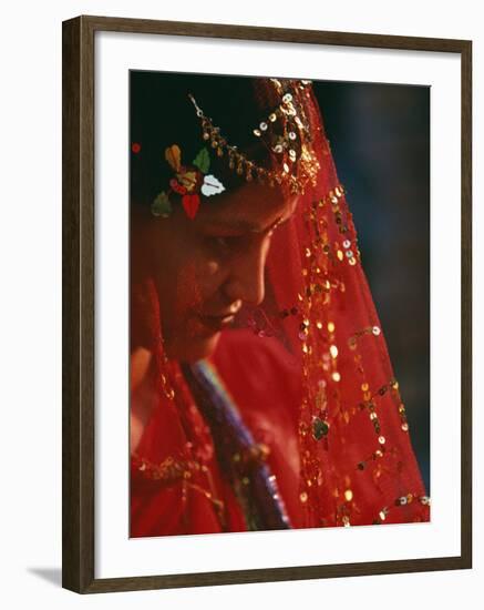 Nepali Woman Dressed in Wedding Veil, Kathmandu, Nepal-Paul Harris-Framed Photographic Print
