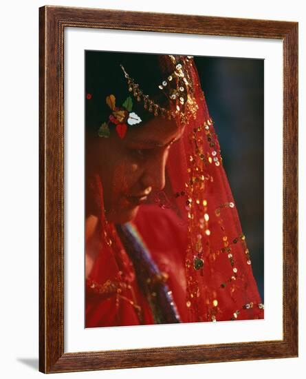 Nepali Woman Dressed in Wedding Veil, Kathmandu, Nepal-Paul Harris-Framed Photographic Print