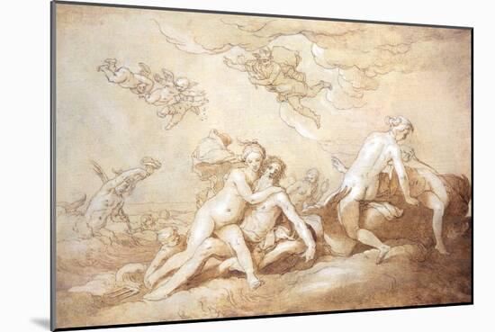 Neptune & Amphitrite (Pen and Ink)-Abraham Bloemaert-Mounted Giclee Print