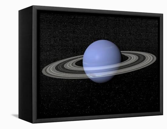 Neptune and its Rings Against a Starry Background-null-Framed Stretched Canvas