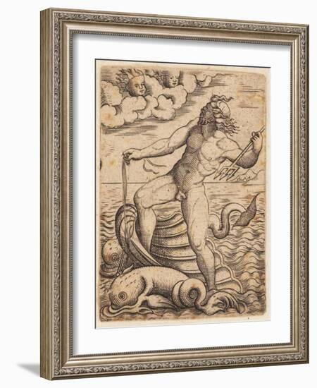 Neptune Riding in a Seashell Chariot, 15th Century-null-Framed Giclee Print