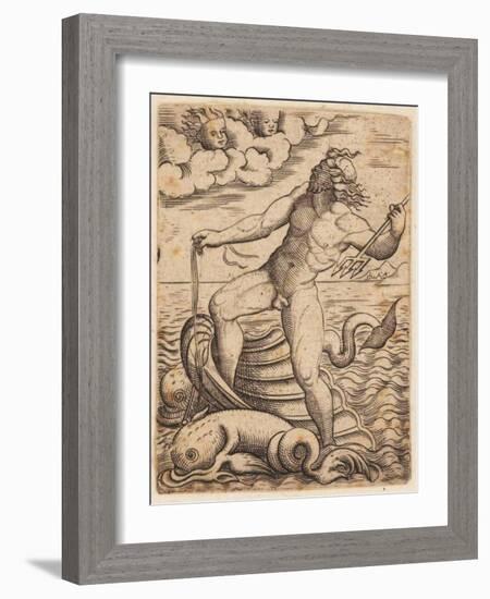 Neptune Riding in a Seashell Chariot, 15th Century-null-Framed Giclee Print