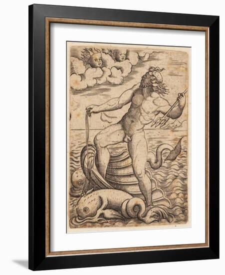 Neptune Riding in a Seashell Chariot, 15th Century-null-Framed Giclee Print