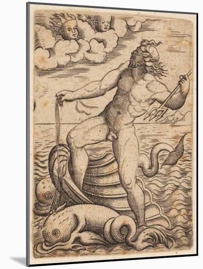 Neptune Riding in a Seashell Chariot, 15th Century-null-Mounted Giclee Print