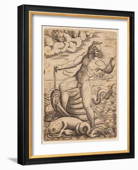 Neptune Riding in a Seashell Chariot, 15th Century-null-Framed Giclee Print