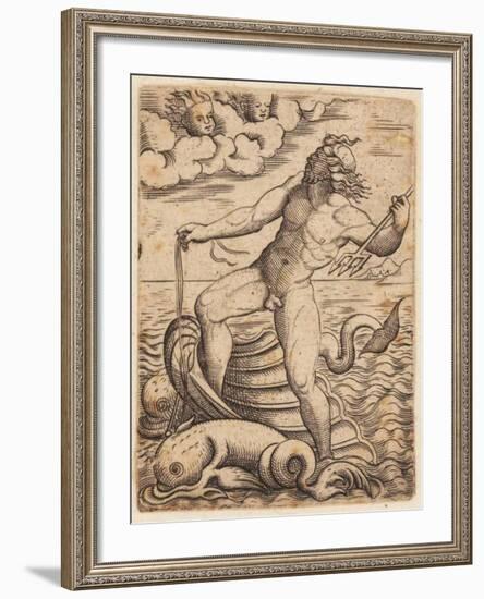 Neptune Riding in a Seashell Chariot, 15th Century-null-Framed Giclee Print