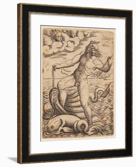 Neptune Riding in a Seashell Chariot, 15th Century-null-Framed Giclee Print