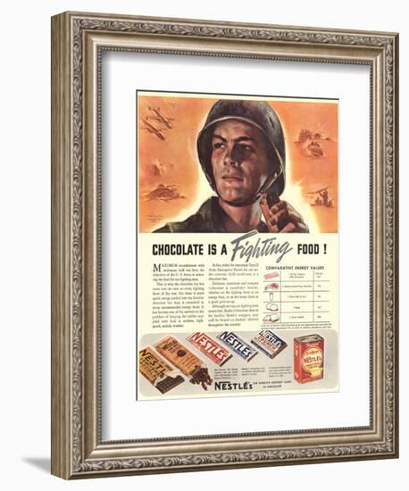 Nestle's, Propaganda Chocolate Sweets WWII Chocolate Is a Fighting Food, USA, 1940-null-Framed Giclee Print