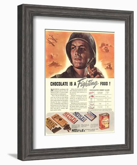 Nestle's, Propaganda Chocolate Sweets WWII Chocolate Is a Fighting Food, USA, 1940-null-Framed Giclee Print