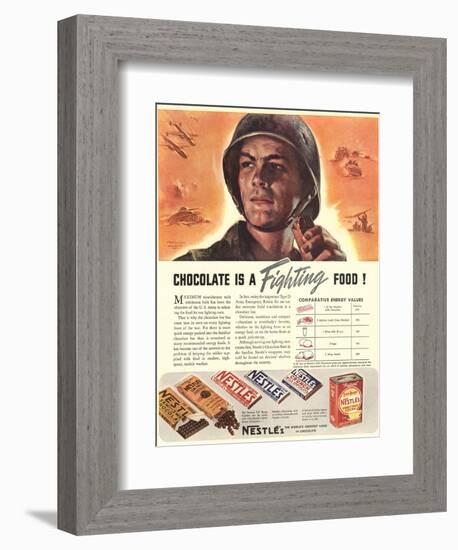 Nestle's, Propaganda Chocolate Sweets WWII Chocolate Is a Fighting Food, USA, 1940-null-Framed Giclee Print