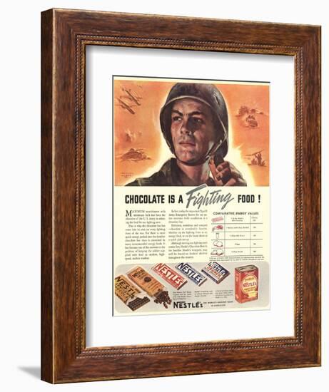 Nestle's, Propaganda Chocolate Sweets WWII Chocolate Is a Fighting Food, USA, 1940-null-Framed Giclee Print