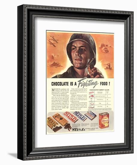 Nestle's, Propaganda Chocolate Sweets WWII Chocolate Is a Fighting Food, USA, 1940-null-Framed Giclee Print