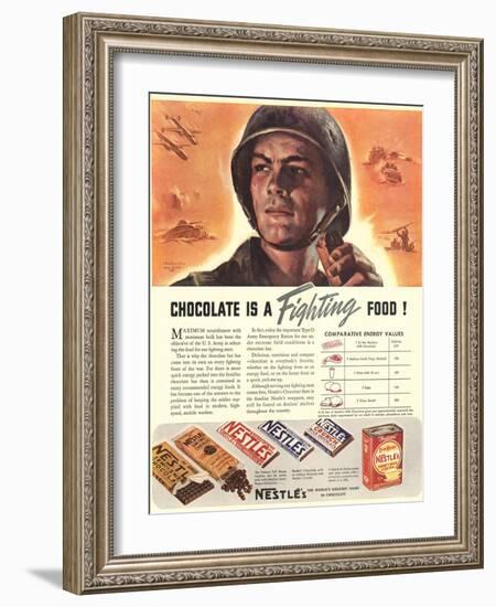 Nestle's, Propaganda Chocolate Sweets WWII Chocolate Is a Fighting Food, USA, 1940-null-Framed Giclee Print