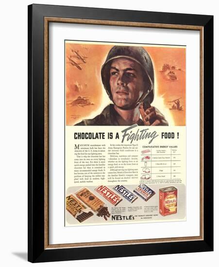 Nestle's, Propaganda Chocolate Sweets WWII Chocolate Is a Fighting Food, USA, 1940-null-Framed Giclee Print