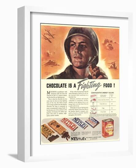 Nestle's, Propaganda Chocolate Sweets WWII Chocolate Is a Fighting Food, USA, 1940-null-Framed Giclee Print