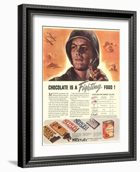 Nestle's, Propaganda Chocolate Sweets WWII Chocolate Is a Fighting Food, USA, 1940-null-Framed Giclee Print