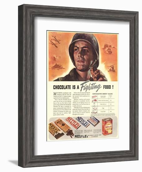 Nestle's, Propaganda Chocolate Sweets WWII Chocolate Is a Fighting Food, USA, 1940-null-Framed Giclee Print