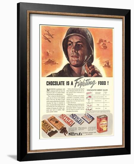 Nestle's, Propaganda Chocolate Sweets WWII Chocolate Is a Fighting Food, USA, 1940-null-Framed Giclee Print