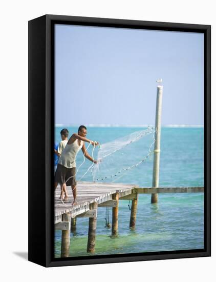 Net Fishing, Caye Caulker, Belize-Russell Young-Framed Premier Image Canvas