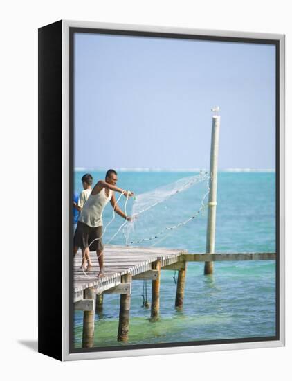 Net Fishing, Caye Caulker, Belize-Russell Young-Framed Premier Image Canvas
