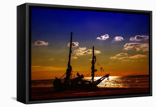 Netherlands, Holland, on the West Frisian Island of Texel, North Holland, Shipwreck on the Beach-Beate Margraf-Framed Premier Image Canvas
