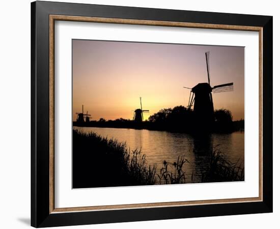 Netherlands, Kinderdijk, Canal, Windmills, Evening Mood-Thonig-Framed Photographic Print