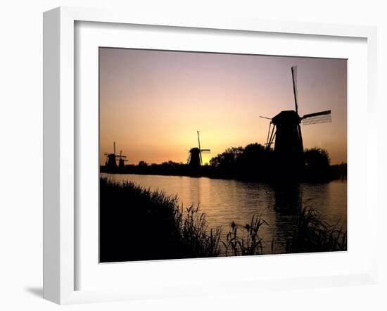 Netherlands, Kinderdijk, Canal, Windmills, Evening Mood-Thonig-Framed Photographic Print